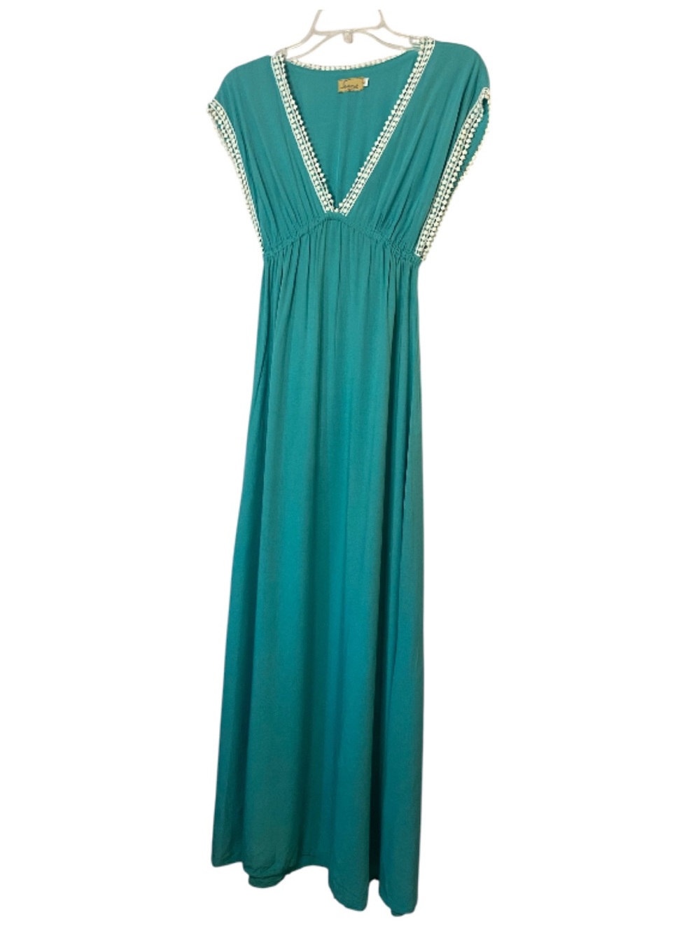 Skemo Green Blue Embroidered Lace Resort Boho Kaftan Maxi Dress Small